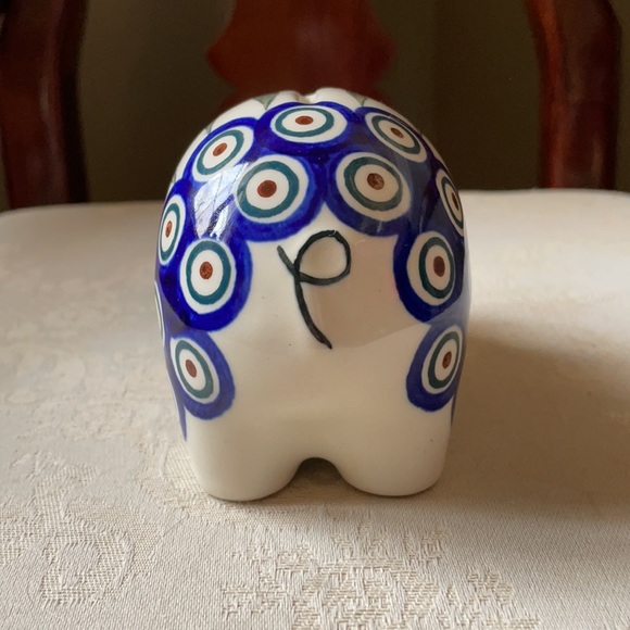 Polish piggy bank by Manufaktura w Bolestawcu peacock leaves pattern, ceramic - Picture 5 of 10